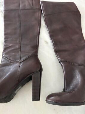 Women's Tall Brown Leather High-Heel Boots